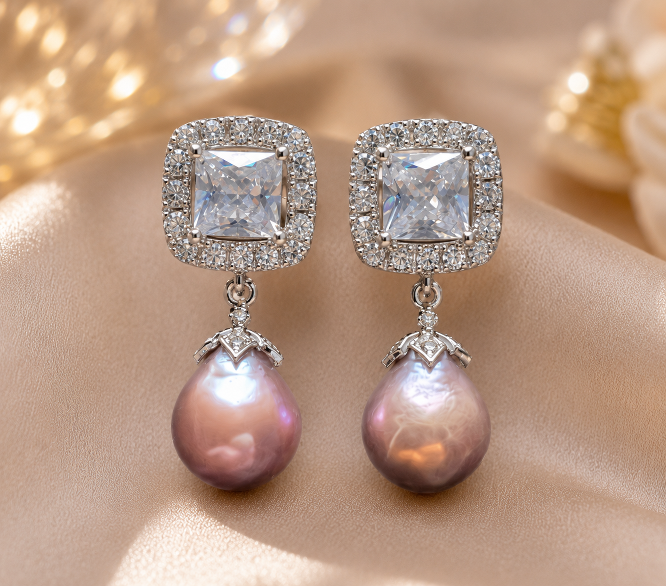 Freshwater Pearl with Clear Crystal studs