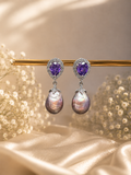 Freshwater Pearl and Amethyst Crytal Stud