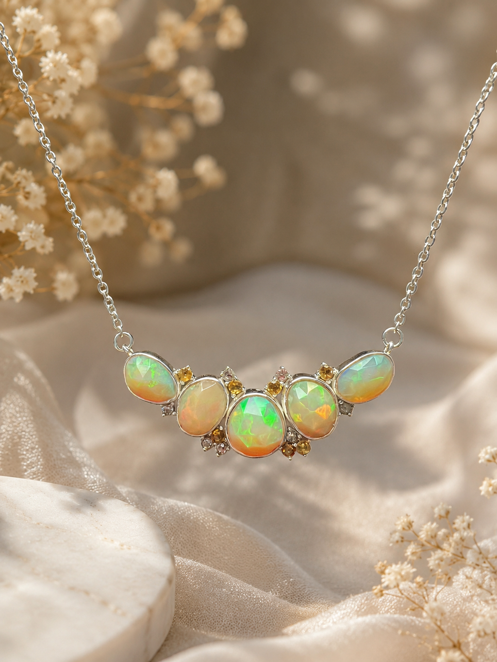 Natural Ethiopian Opal Sterling Silver Necklace