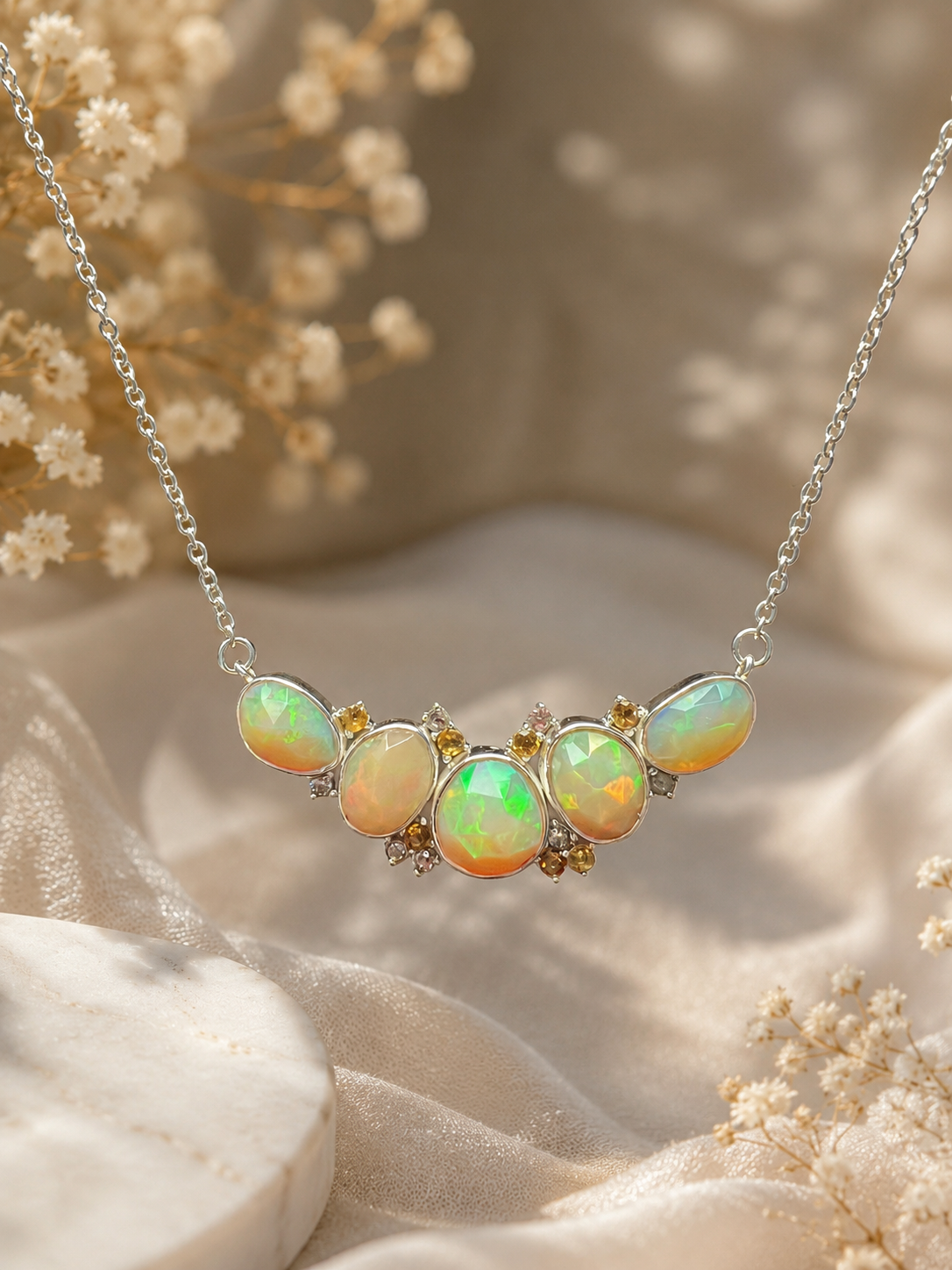 Natural Ethiopian Opal Sterling Silver Necklace