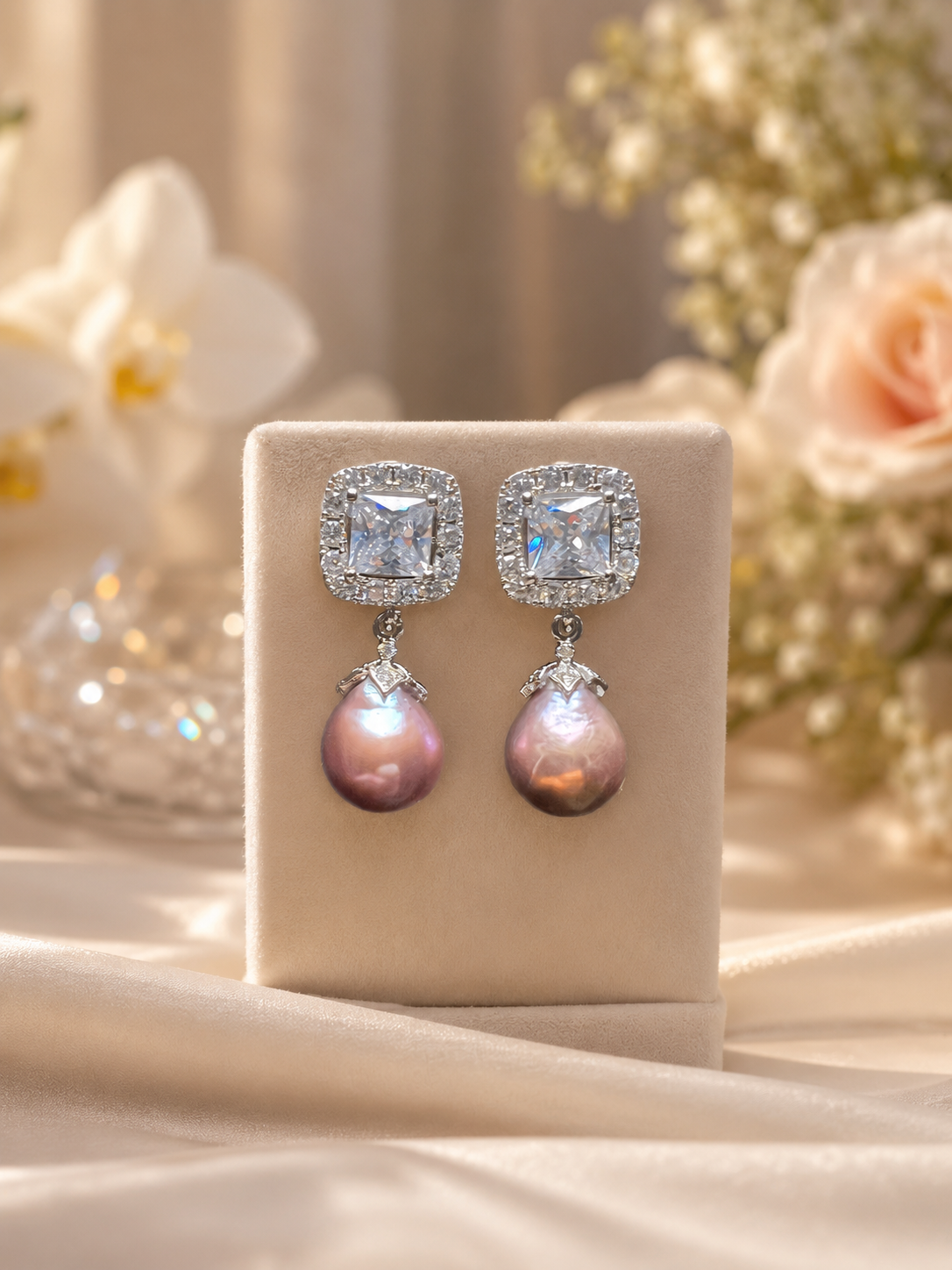 Freshwater Pearl with Clear Crystal studs