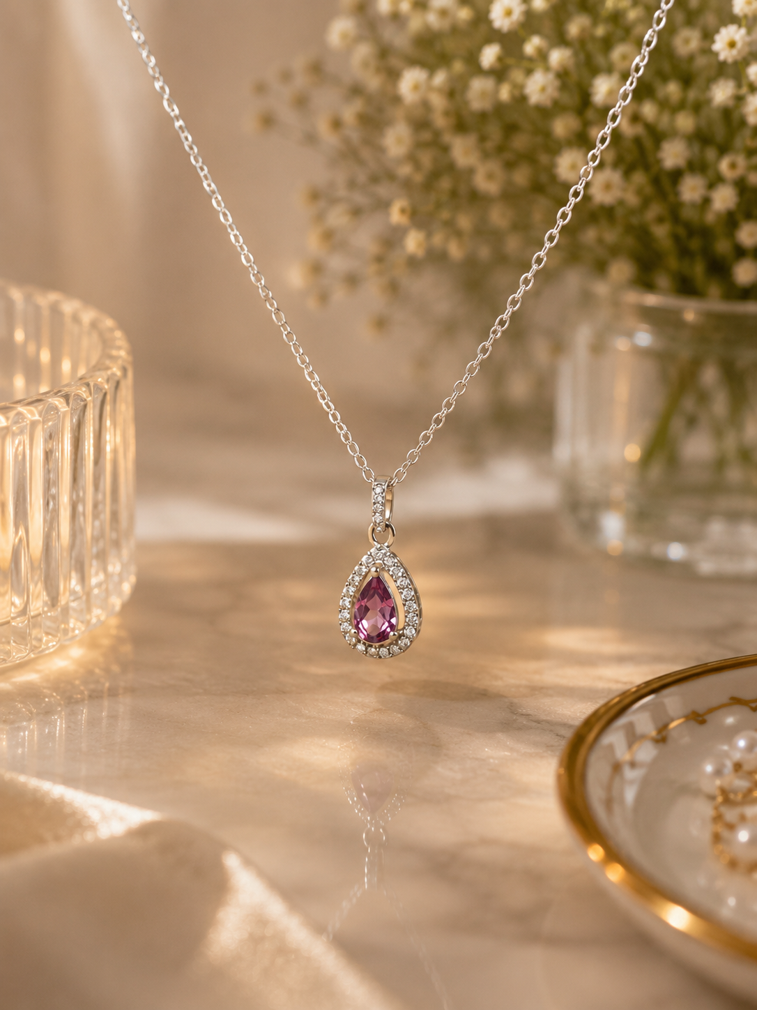 Natural Rhodonite Garnet Sterling Silver Pendant