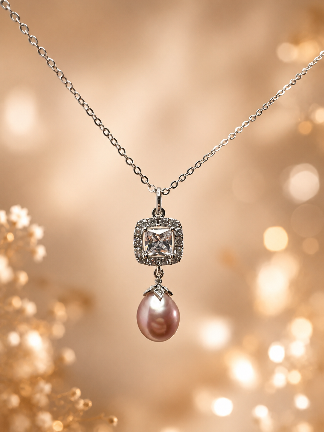 Freshwater Pearl and Clear Crystal Pendant