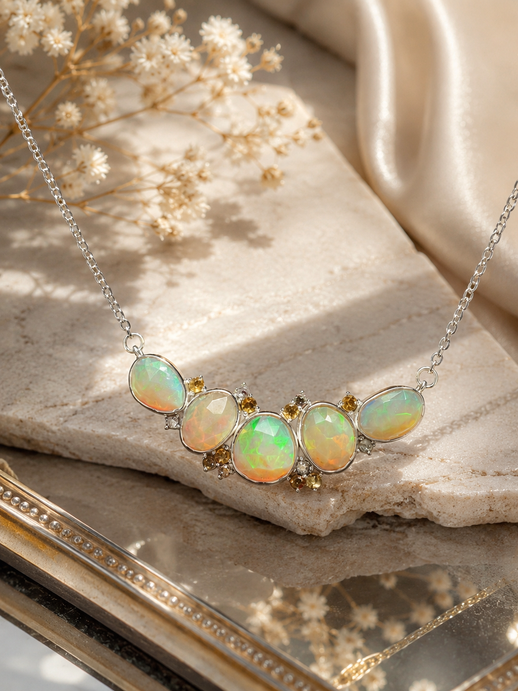 Natural Ethiopian Opal Sterling Silver Necklace
