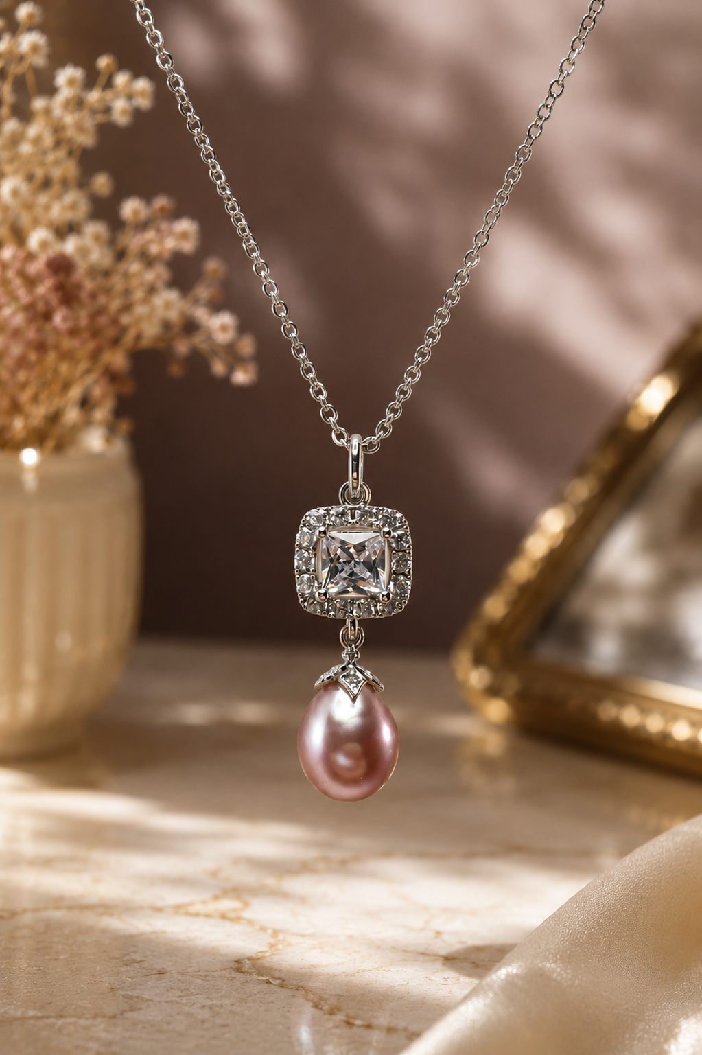 Freshwater Pearl and Clear Crystal Pendant