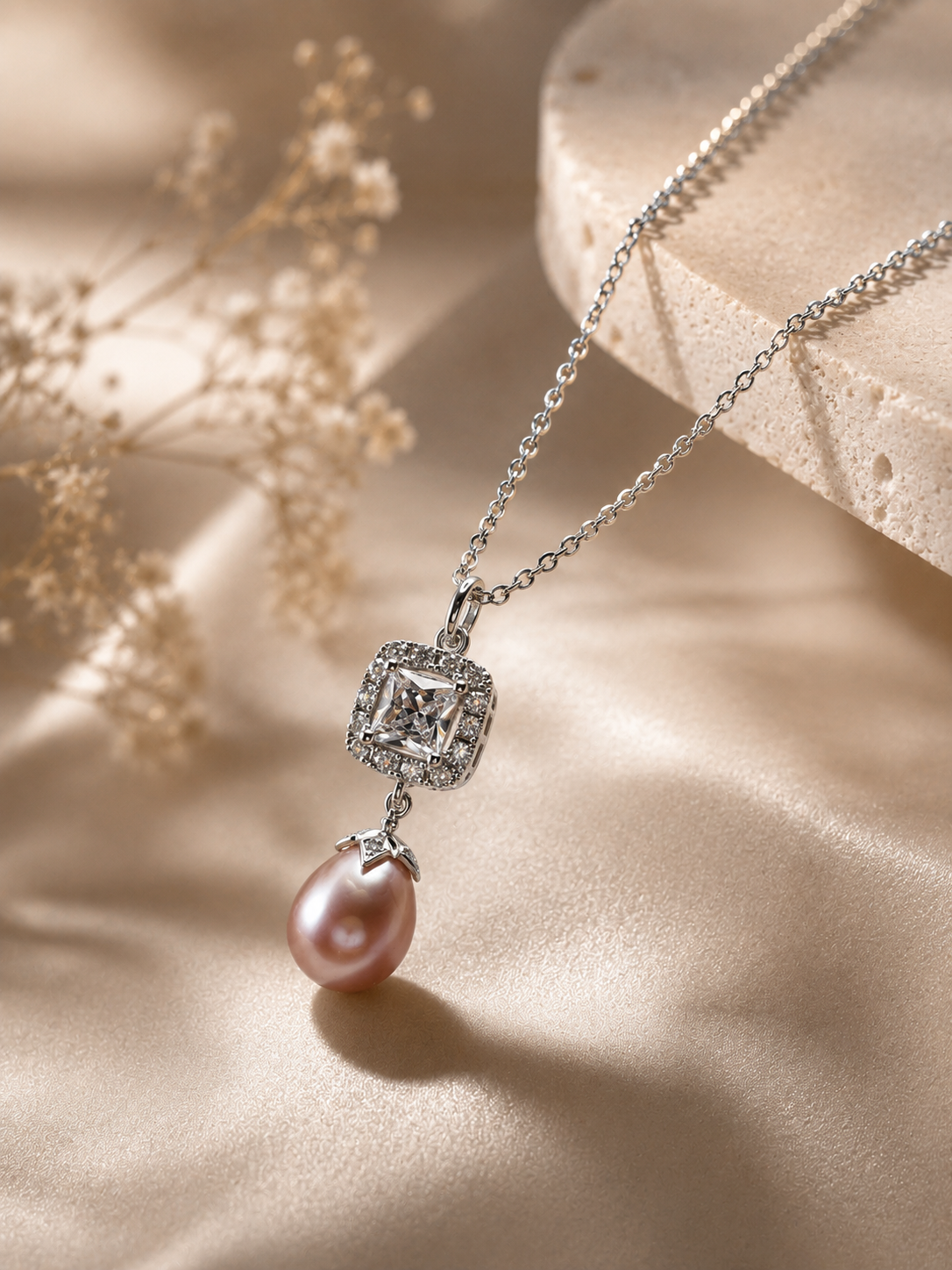 Freshwater Pearl and Clear Crystal Pendant