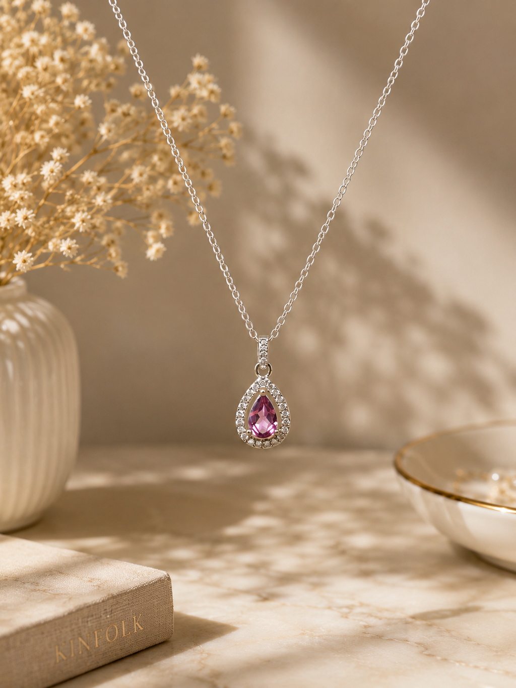 Natural Rhodonite Garnet Sterling Silver Pendant
